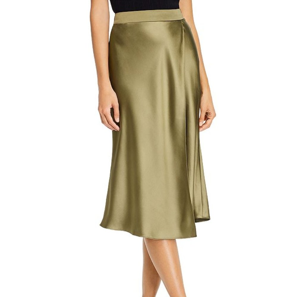 NWT Aqua Faux Wrap Satin Midi Skirt
